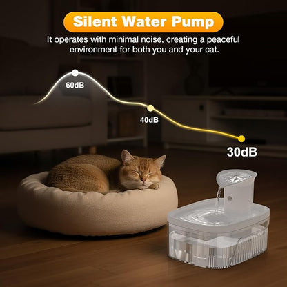 Cat Water Fountain, 85oz/2.5L Large Capacity Cordless Cat Water Fountain | Smart Motion Sensor & Timer Flow,3 Filter Cartridges, Wireless Pet Water Fountains for Cats Indoor (White)