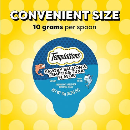 Temptations Lickable Spoons, Soft Lickable Cat Treats, Adult Wet Cat Treats, Savory Salmon and Tempting Tuna Flavor, 4 Spoons, Pack of 12 (48 Total)