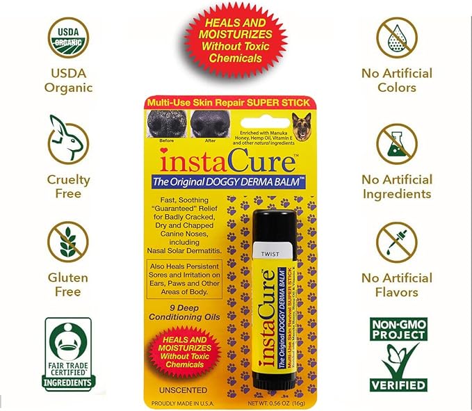 Doggy Derma Balm Jumbo-Sized Skin Repair Stick w/Manuka Honey. Soothes & Heals Dog's Dry Cracked Noses, Paws, Bulldog Wrinkles 100% Natural (2-Pack)