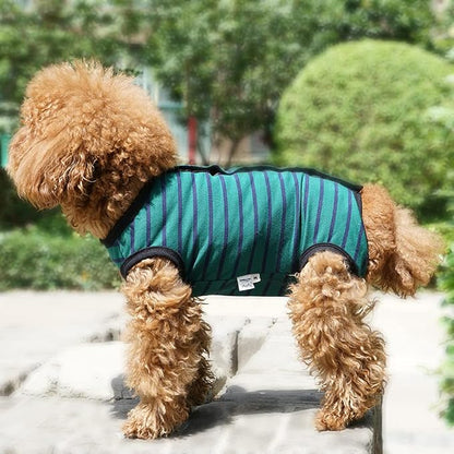 Dog’s Recovery Suit Post Surgery Shirt for Puppy, Wound Protective Clothes for Little Animals(Green Black Stripe-xs)