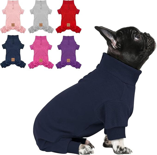cyeollo Dog Pajamas Fleece Dog Pjs Jumpsuit Thermal Doggie Onesie Stretchy Doggie Pet Jammies Outfits for Dogs Cats Apparel, Navy XS