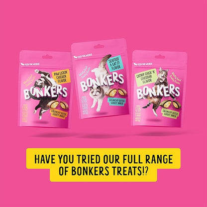 Bonkers Bites, Crunchy & Soft Seafood & Eat It! Flavor Cat Treats, Low Calorie Pet Treats, Training Treats or Food Topper, 3 OZ Resealable Bag for All Breeds and Ages, Value Pack (10 Pack)