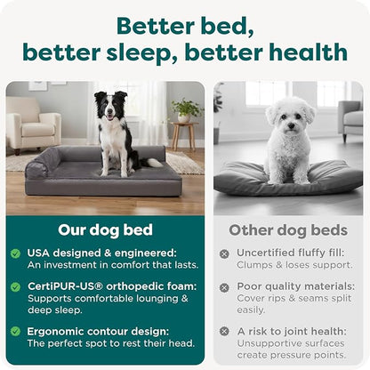 FurHaven Orthopedic Dog Bed for Large Dogs, L-Shaped Chaise Mattress with Egg Crate with Solid Orthopedic Foam Base for Joint Support, Washable Cover, Large, Plush & Velvet, Platinum Gray