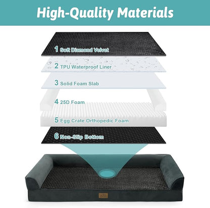 COZY KISS Orthopedic Dog Bed for Medium Size Dogs, Bolster Pet Couch with Waterproof Lining, Egg Crate Foam Sofa for Small Pets Up to 30 lbs, U-Shaped, 30x20x6.5 inch, Black