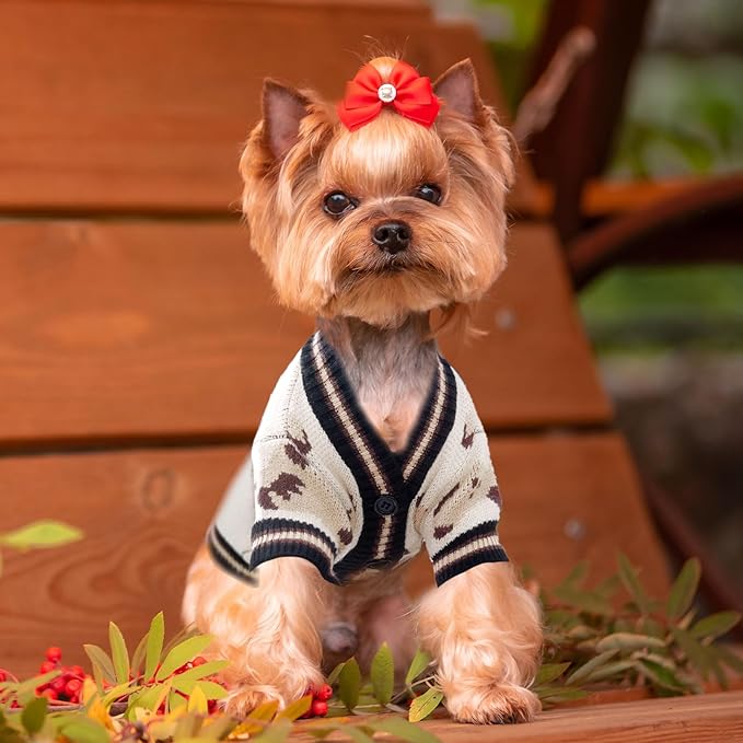 ABRRLO Small Dog Sweaters Cute Bear Dog Cardigans Clothes for Small Medium Dogs Boy Girl Puppy Cat Knitting Cardigan Outfits Dogs Winter Coats Warm Pet Doggy Clothes Soft Knitwear Apparel (Beige,XS)