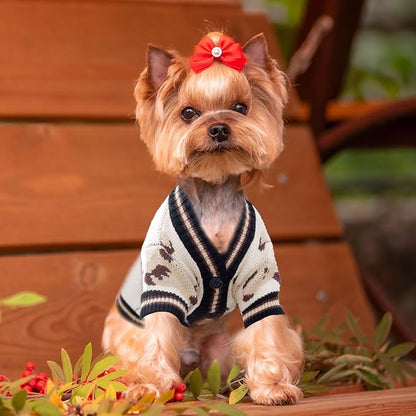 ABRRLO Small Dog Sweaters Cute Bear Dog Cardigans Clothes for Small Medium Dogs Boy Girl Puppy Cat Knitting Cardigan Outfits Dogs Autumn Coats Warm Pet Doggy Clothes Soft Knitwear Apparel (Beige,L)