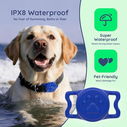 IP68 Waterproof Dog AirTag Holder for Dog Collar, Soft, Stretchy Silicone | Full-Body Protection, Easy Tool-Free Installation, Quiet, No-Dangle Fit, Lightweight, Fits Dog & Cat Collars of All Widths