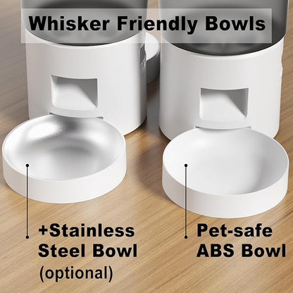 Automatic Cat Feeder 2 Cats, 4.2L Dry Food Auto Dispenser with Double Bowls,Dual Power Supply,Programmable Portion Control,10s Voice Recorder(Black,Stainless Steel Bowls) (Transparent+White)