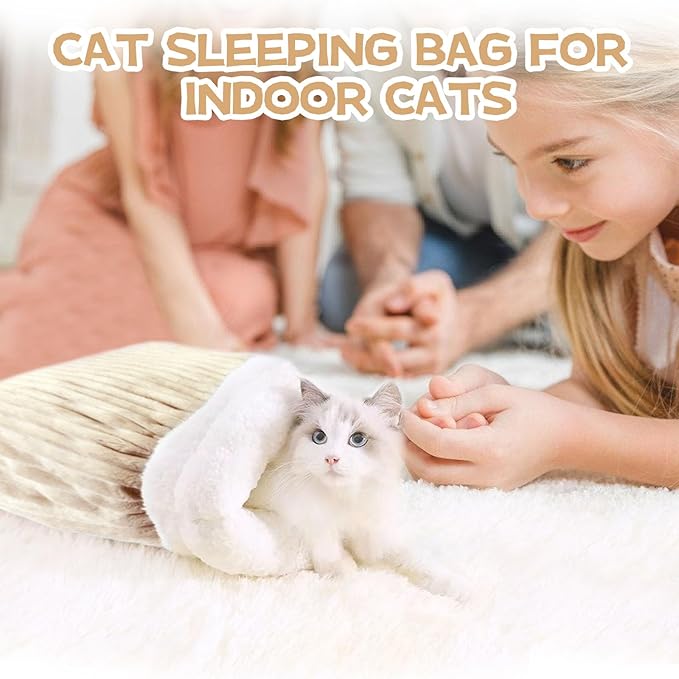 Cat Sleeping Bag, Cat Sleeping Bag for Indoor Cats, Soft Plush Sack Self Warming Cave Bed for Indoor Cats, Tunnel Pet Hideaway Calming Bed, Size L (Brown)