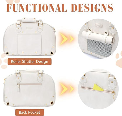 PetsHome Dog Carrier Purse, Pet Carrier, Waterproof Premium Leather Pet Travel Portable Bag for Cat and Small Dog Home & Outdoor Medium Beige