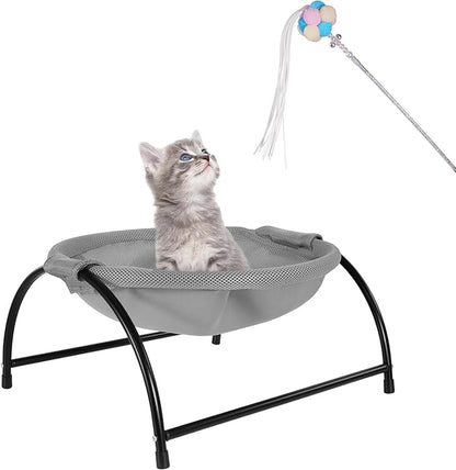 Elevated Cat Hammock Bed - Breathable Mesh & Powder-Coated Steel Frame, Detachable Machine Washable Pet Bed with Anti-Slip Pads, Indoor/Outdoor Use, Easy Tool-Free Assembly