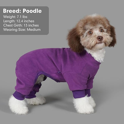 cyeollo Dog Pajamas Fleece Dog Pjs Jumpsuit Thermal Dog Onesie Stretchable Doggie Warm Pet Winter Coat for Small Dogs, Color Purple M
