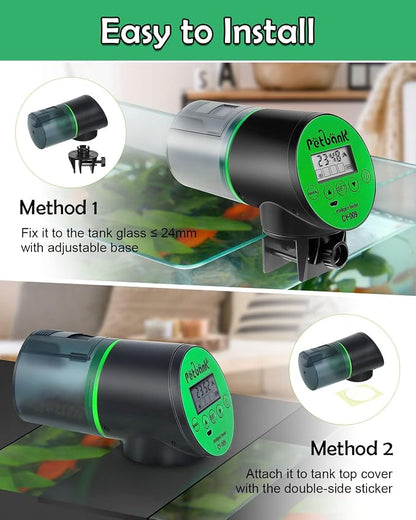 Automatic Fish Feeder for Aquariums - Rechargeable Auto Fish Food Dispenser Timer Feeder with USB Charger Cable，LCD Screen, Customized Schedule