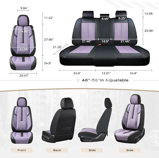 Coverado Front Seat Covers, 2 Pack Waterproof Seat Cover for Cars, Faux Leather Seat Covers with Lumbar Support, Car Seat Protectors Driver Car Seat Cushion Universal Fit for Most Cars (Black&Purple)