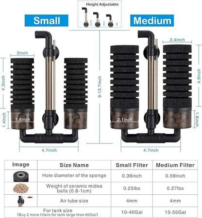 hygger Aquarium Double Sponge Filter for Fresh Water and Salt-Water Fish Tank (M)