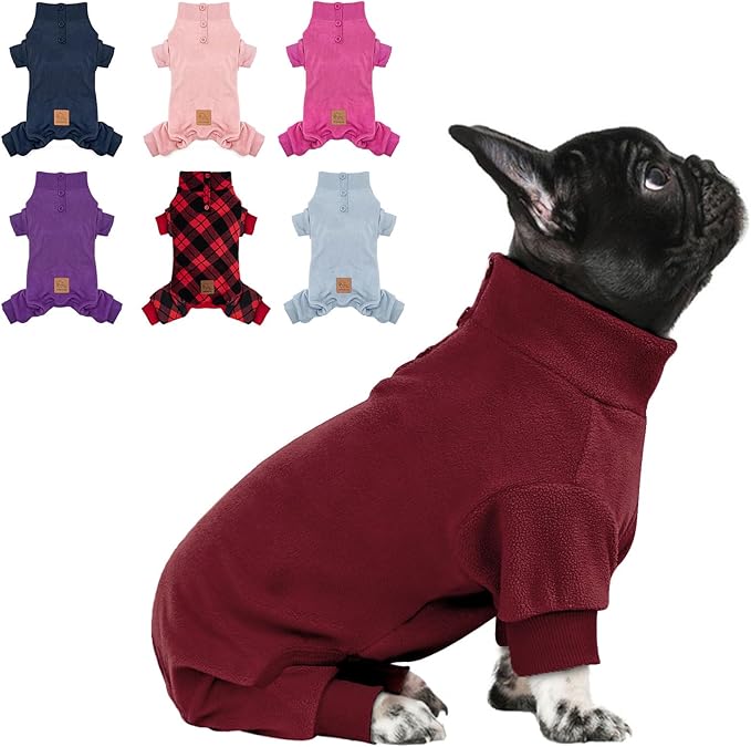 cyeollo Dog Pajamas Large Sized Dog, Fleece Dogs Pjs Thermal Doggie Onesie Soft Stretchy Doggie Sweater Pet Jammies Clothes for Large Dogs Female & Male, Burgundy 3XL