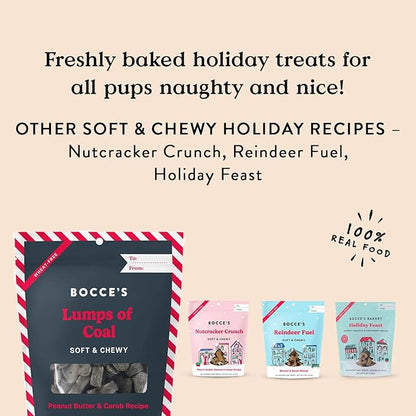Bocce's Bakery Lumps of Coal Recipe Treats for Dogs, Wheat-Free Everyday Dog Treats, Made with Real Ingredients, Baked in The USA, All-Natural Soft & Chewy Cookies, Peanut Butter & Molasses, 6 oz
