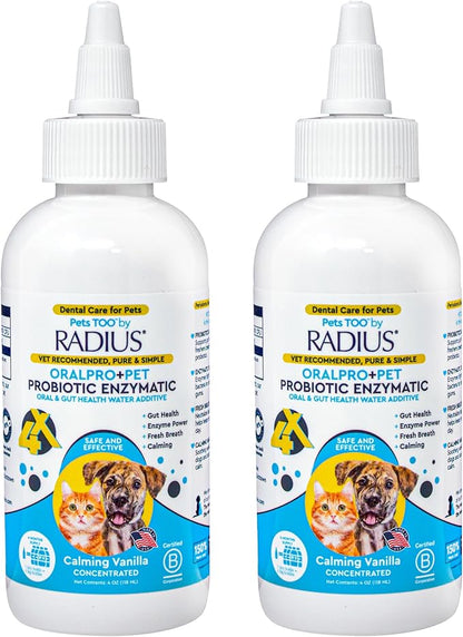 RADIUS OralPro+ Pet Probiotic Dental Water Additive (Enzymatic), Concentrate, 4 OZ, 2 Pack Pet Water