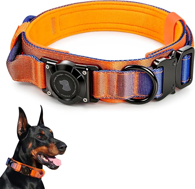 2026 Upgrade Waterproof Tactical AirTag Dog Collar, Built in AirTag Holder | Comfortable Control Handle, Quick Release Metal Buckle, Durable 1000D Nylon, For Medium to Large Dogs, Ocean Blaze,XL