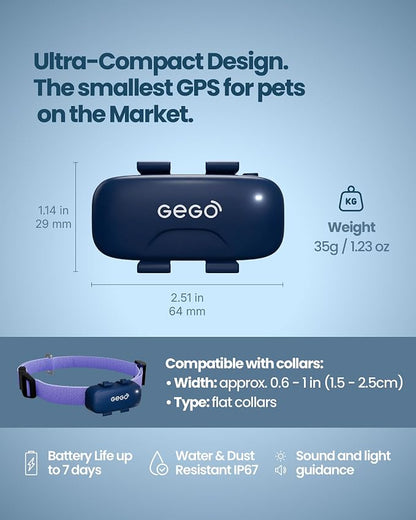 GEGOPet – Real-Time GPS Pet Tracker for Dogs & Cats, Unlimited Range, Safe Zones, Escape Alerts, Location History, Activity & Wellness Insights. Active Subscription Required