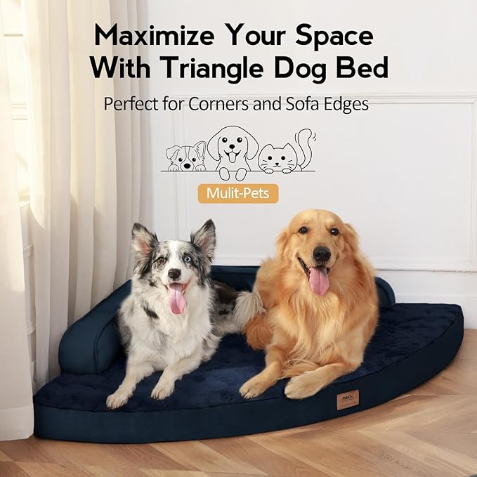 MEKIY Large Orthopedic Dog Bed with Sides Big Dog Beds with Removable Washable Cover Non-Slip Waterproof Pet Bed for Medium Large Dogs - Navy Blue L