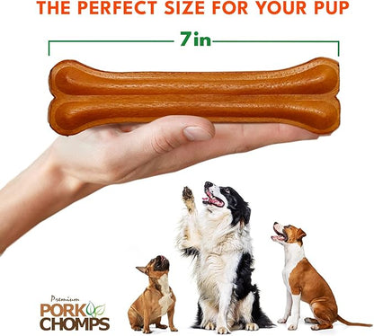 Pork Chomps Roasted Pressed Pork Skin Dog Chew, 7-inch Bone, 1 Count (Pack of 2)