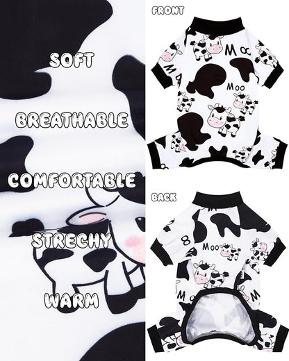 XPUDAC Dog Pajamas Soft Stretchy Cow Dog Clothes for Small Medium Dogs Pet Jumpsuit Cat Apparel-XS