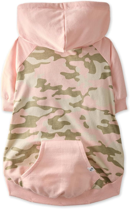 Pet Passion Rocky – The Original Lightweight Hooded Tee 100% Organic Cotton Dog Hoodie Pet Coat Sweater for All Sized Dogs, Pink Half Camo, Large (40-60 lbs)