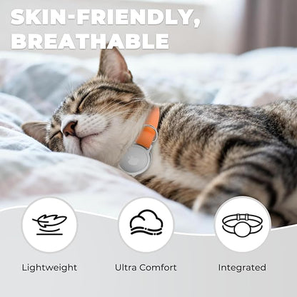 AirTag Cat Collar, Ultra Elastic Cat Tracker Collar with Apple Air Tag Holder, [Lightweight & Scratch Resistant] Stepless Adjustable GPS Pet Tracking Collars for Cats Kittens (Orange)