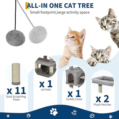 GarveeLife Cat Tree for Large Cat 74",Tall Cat Tower for Indoor Cats with 11 Scratching Posts, Hammock, Large Top Perch,Toy Balls, Sturdy Heavy Duty House for Adult Big Cats