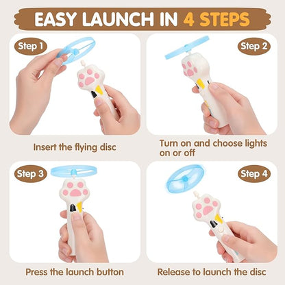 Cat Fetch Toy, Rechargeable Flying Disc Launcher with 6 Flying Discs, Cat Interactive Hunting Toys for Outdoor & Indoor (White)