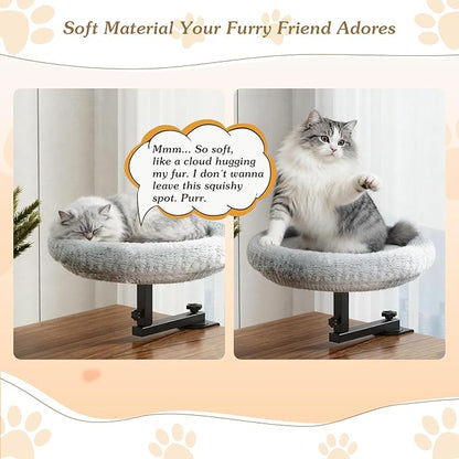 VERIFOST Cat Bed for Desk with Adjustable Height & 360 Rotation Elevated, Heavy-Duty Cat Desk Bed for Small Space, Soft & Comfortable Modern Unique Kitten Furniture, Indoor Cats Up to 60 lbs (Gray)