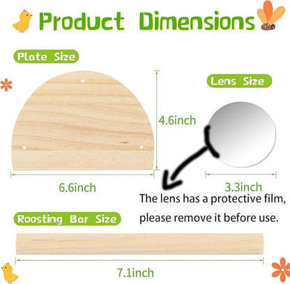 Pine Chicken Perch with Mirror, Strong Chick Jungle Gym Roosting Bar, Chicken Toys for Coop and Brooder, Training Perch Toys for Large Bird, Parrot, Macaw, Hens (Small)