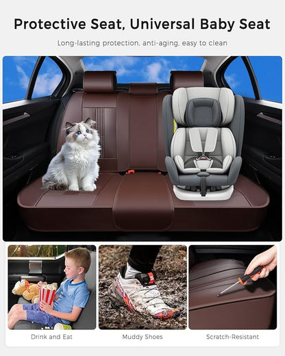Huidasource Brown Back Seat Cover, Nappa Leather Rear Seat Cover with Ventilation Holes, Velcro Adjustable, Compatible with Armrests, Seat belts, Child Safety Seats, Fit for Most Cars SUV Truck, Brown