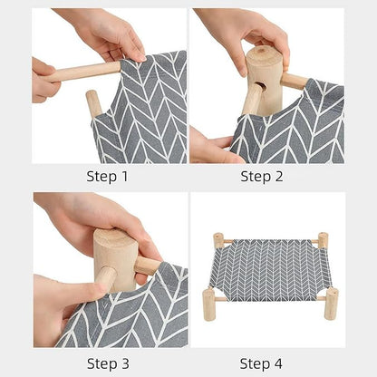 Patas Lague Cat and Dog Hammock Bed for Small Dogs, Brethable Wooden Cat Pet Rabbit Elevated Cooling Outdoor Bed Cots Furniture for All Seasons Alpaca