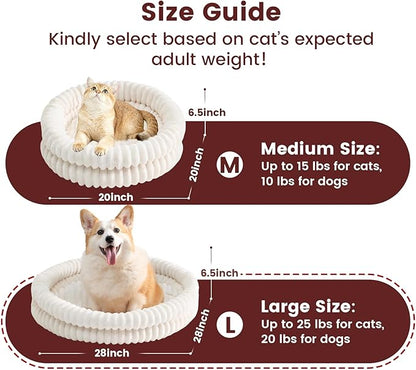 Small Dog Beds, Machine Washable Donut Large Cat Beds for Indoor Cats, Fluffy Round Pet Bed with Anti-Slip Bottom for Puppy and Kitten, White, 28"x28"x5"