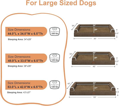 Large Dog Bed Orthopedic Washable: Extra Large Sized Beds for Jumbo Dogs Egg Crate Foam Sofa Couch Waterproof Removable Cover - Dark Coffee