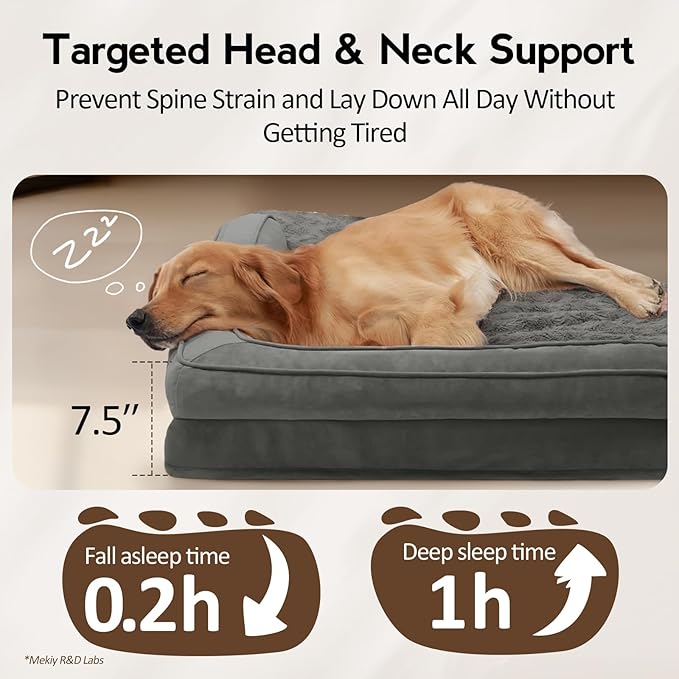 MEKIY Large Dog Bed - XL Orthopedic Egg-Crate Memory Foam Dog Beds with Removable Washable Cover, Waterproof Pet Beds with Non-Slip Bottom, Dark Grey