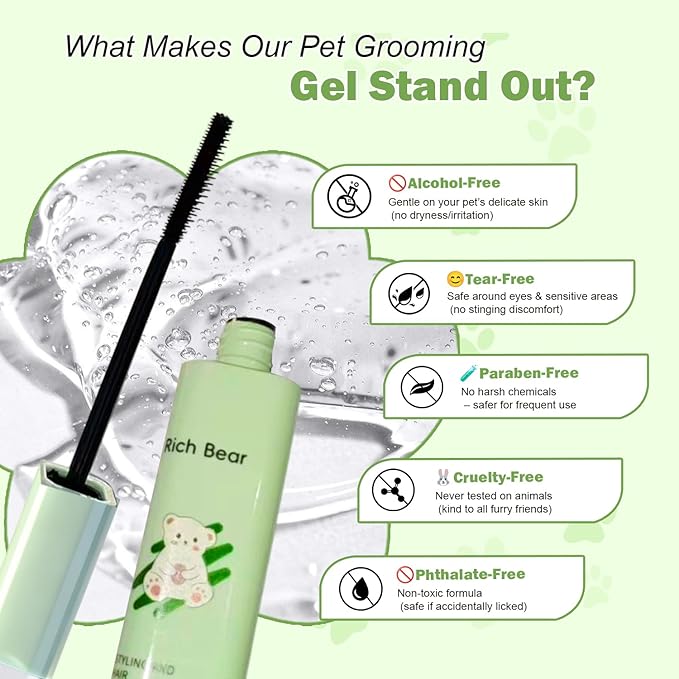 Dog Facial Hair Styling Gel – Gentle Grooming for Eyes & Nose Flyaways, No Alcohol Formula for Small Long-Haired Dogs & Cats, for Daily Use & Styling, 1.06 oz (2in1 1.06 oz+Stain Comb)