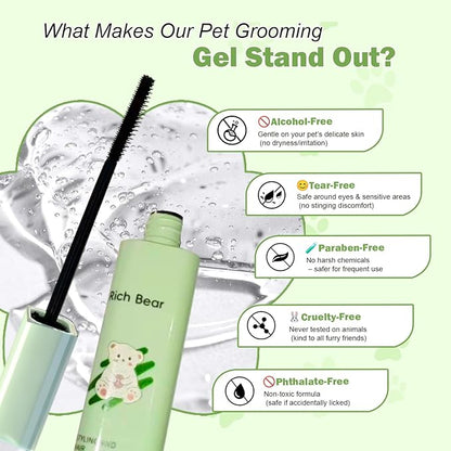Dog Facial Hair Styling Gel – Gentle Grooming for Eyes & Nose Flyaways, No Alcohol Formula for Small Long-Haired Dogs & Cats, for Daily Use & Styling, 1.06 oz (2in1 1.06 oz+Stain Comb)