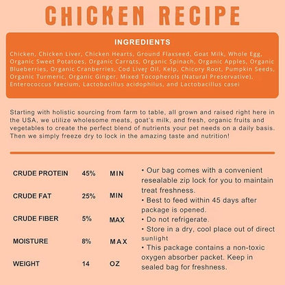 Shepherd Boy Farms Freeze Dried Raw Dog Food, Chicken Recipe, All Natural, No Synthetics, Made in USA with Goat's Milk & Organic Produce, High Protein, Complete Meal (48oz)