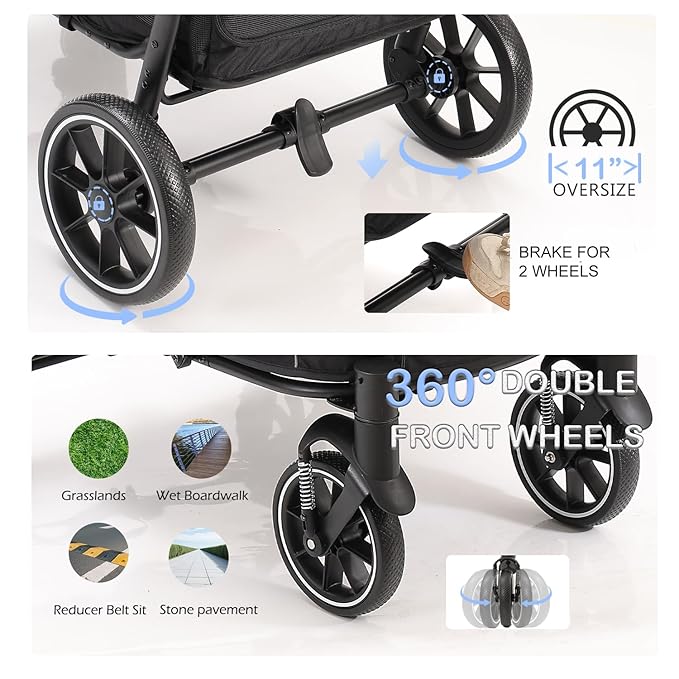 Large Dogs Stroller for Multiple Pets up to 100lbs, Ultra-Breathable Pet Stroller for Medium 2 Dogs，All-Terrain with& Mesh Dual-Window，1680D Waterproof Oxford Fiber (Black)