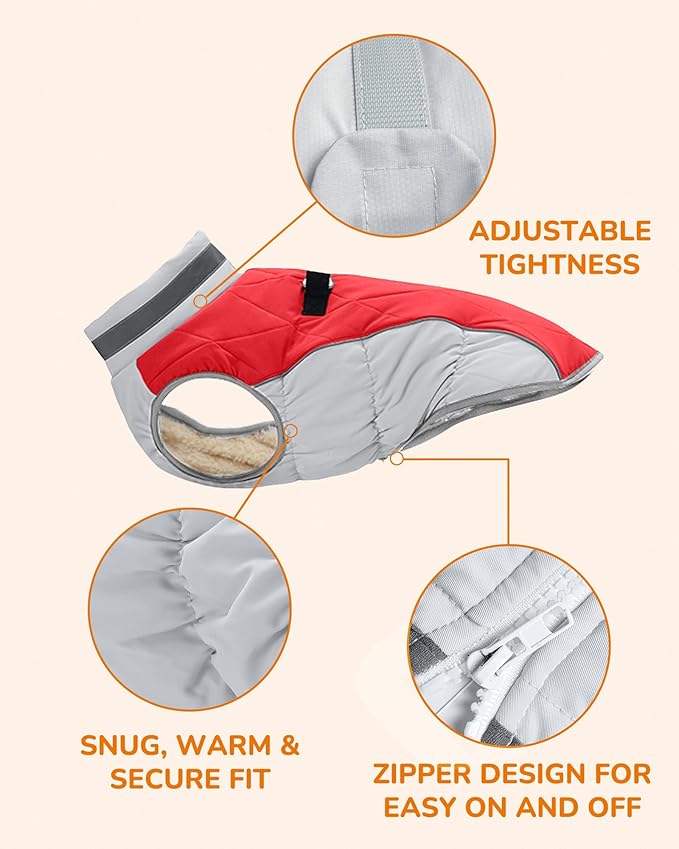 Dog Winter Coat for Small Dogs, Adjustable Puppy Warm Jackets in Cold Weather, Reflective Pet Fleece Vest with External Attachment Points, Zippered Cold-Weather Dog Winter Clothes, S Red
