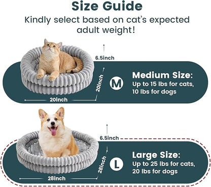 Small Dog Beds, Machine Washable Donut Large Cat Beds for Indoor Cats, Fluffy Round Pet Bed with Anti-Slip Bottom for Puppy and Kitten, Gray, 28"x28"x5"