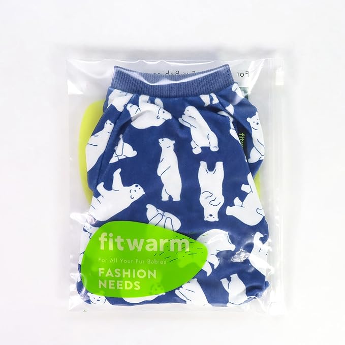 Fitwarm Polar Bear Dog Pajamas, Dog Clothes for Small Dogs Girl Boy, Pet Onesie with Feet, Cat Outfit, Lightweight Velvet, Royal Blue, White, XL