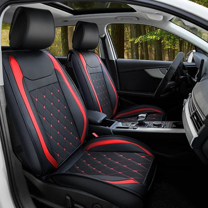 Nilight Car Seat Covers Waterproof Breathable Faux Leather Cushions Anti-Slip Universal Cover for Hyundai Kia Civic Corolla Honda Accord Camry CR-V Fusion SUV Truck (2 PCS Front, Black-Red)