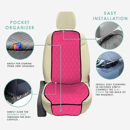 FH Group Car Seat Cushion – Neosupreme Single Front Seat Cover with Front Pockets, Airbag Compatible, Universal Fit Car Seat Cushion for Driver or Passenger Seat, SUV, Truck, Sedan & Van – Pink