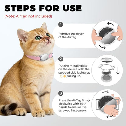 Tag Cat Collar, Ultra Elastic Cat Tracker Collar (Pink) | Compatible with Apple Air Tag Holder, Lightweight, Scratch Resistant, Stepless Adjustable Pet Tracking Collars for Cat Kitten