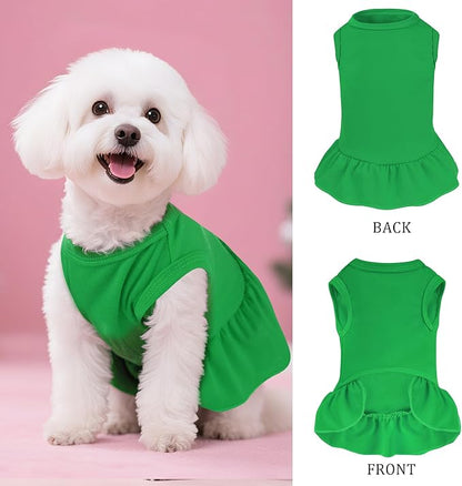 2 Pcs Dog Dresses Cat Skirt Solid Color Dog Clothes Summer Sleeveless Puppy Girl Clothes for Small Pet Dogs Cats (Red,Dark Green, Small)