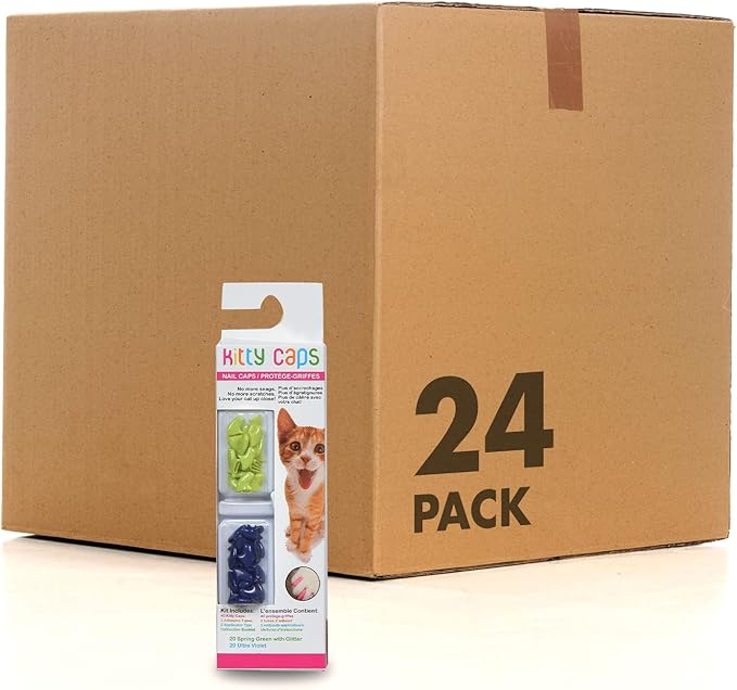 Kitty Caps Nail Caps for Cats, Spring Green with Glitter & Ultra Violet - Safe, Stylish & Humane Alternative to Declawing Stops Snags & Scratches, X-Small (Under 5 lbs), 40 Count - 24 Pack